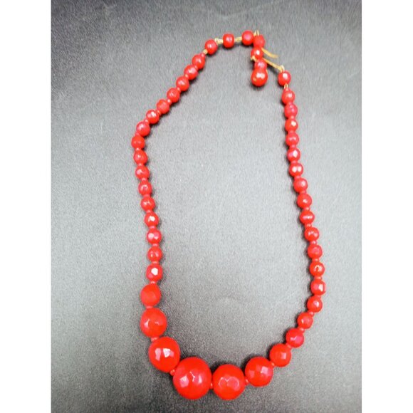 Red Lucite Necklace Faceted Beads Vintage West Germany Adjust 15.5 In  Jewelry - Picture 14 of 14